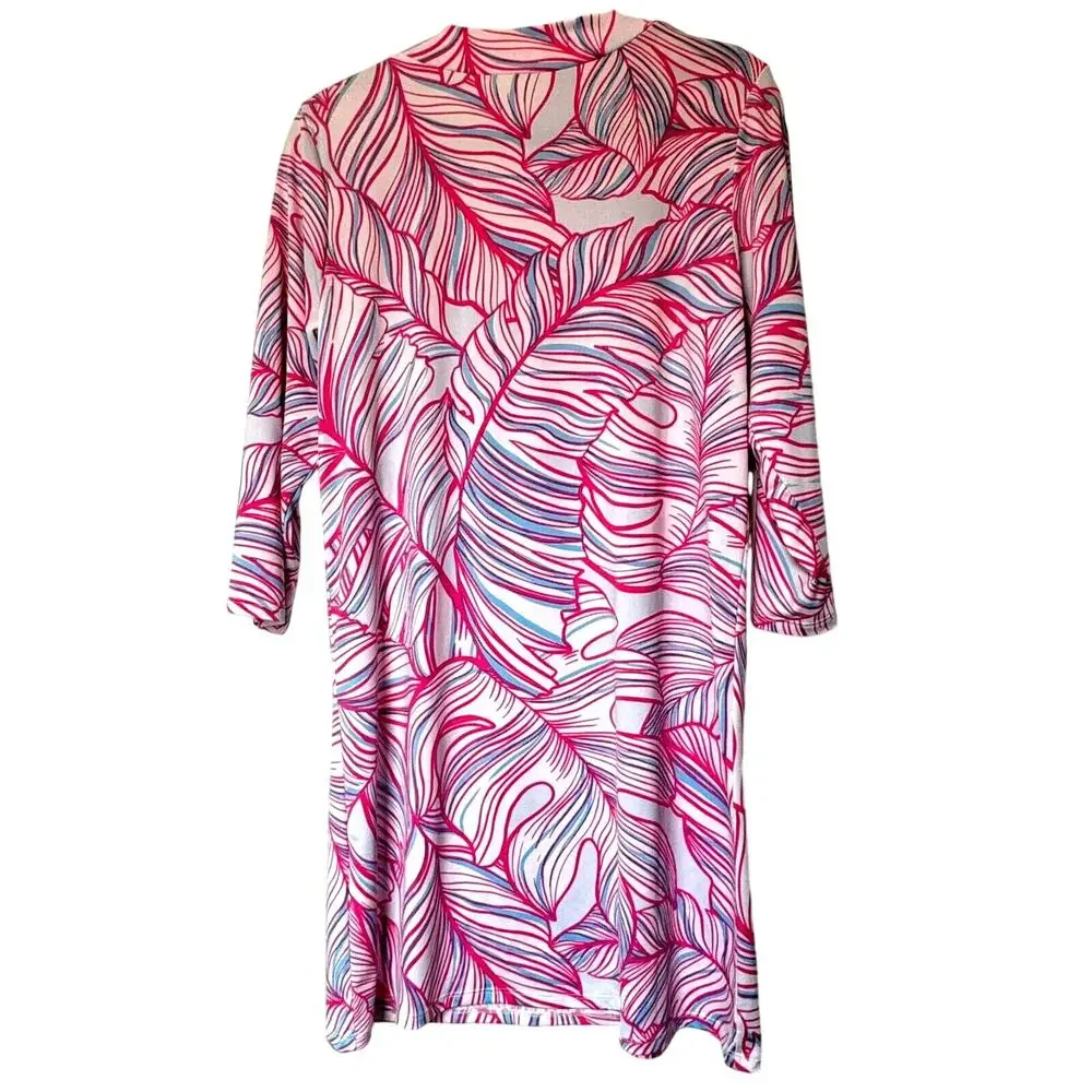 STELLA PARKER Medium Pink Blue Tropical UPF 30+ Sun Protection‎ Swim Cover Dress